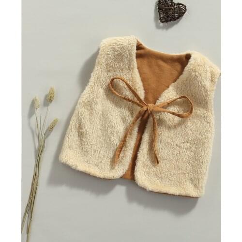 Winter Children Waistcoat For Baby Girls Casual Reversible Tie-up Vest Khaki Floral Embroidery Pattern Jackets Toddler Outerwear