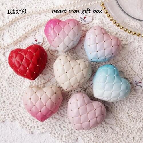 12pcs Wholesale Gradient Diamond Color Heart Shaped Iron Gift Box Wedding Party Christmas Candy Ring Package Decoration Gift Box