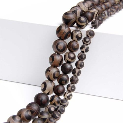 15.5" Natural Tibetan Agat Beads 6 mm 8 mm 10 mm Vintage Strip Agates Round Beads Genuine Matte Brown Veins Gem Stone Loose Bead