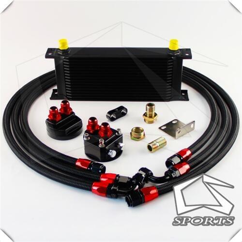 16 Row AN8 Engine Oil Cooler + 3/4*16 & M20 Filter Relocation Adapter Kit