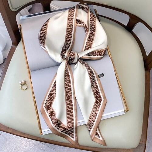 2021 Spring Summer Thin Narrow Skinny Silk Scarf Women Ladies Striped Small Scarf Headscarf Handle Scarves