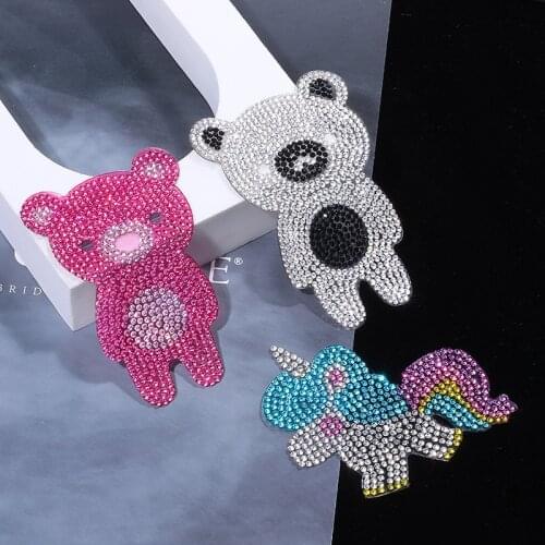 3Pcs/Lot Crystal Rhinestone Colorful Cute Bear&Unicorn Embroidery Patch Iron-on DIY Badges Fabric Stickers on Clothes Jacket