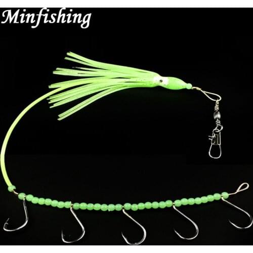 3PCS Luminous Squid Soft Fishing Lure with Sharp Fishing Hook and Green Fishing Beads for Sea Fishing