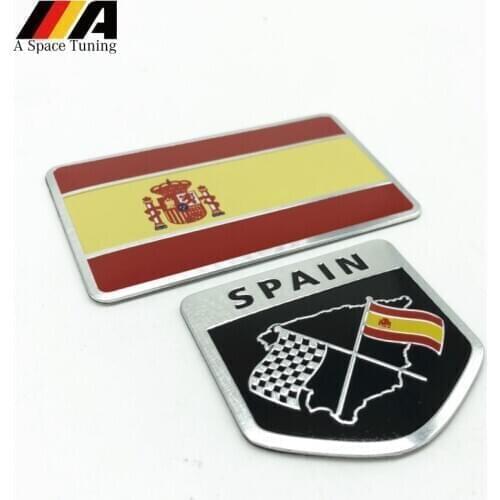 3D Aluminum Spain Flag National Flag Shield Emblem Badge Motorcycle Accessories for Seat Leon Ibiza Ford Focus Fiesta Citroen VW