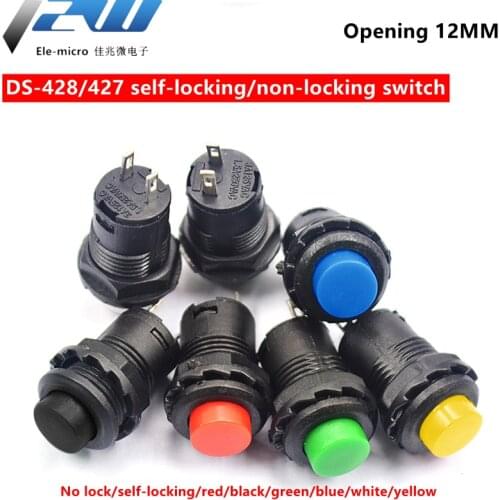 6pcs Self-Lock /Momentary Pushbutton Switches DS228 DS428 12mm OFF- ON Push Button Switch 3A /125VAC 1.5A/250VAC DS-228 DS-428