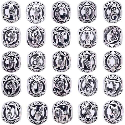 A-R Original Openwork Alphabet 26 Letter With Crystal Beads Fit 925 Sterling Silver Bead Charm Bracelet Bangle