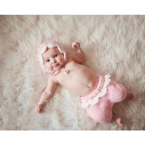 Free shipping,Newborn girls hat ,baby Vintage hat and pants set newborn knitting photography props baby shower gift 0-1m,3-4m