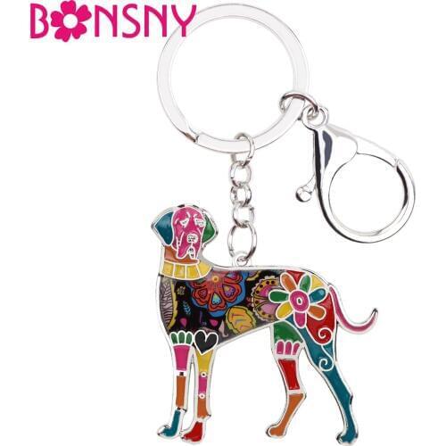 Bonsny Enamel Alloy Great Dane Dog Key Chain Keychains Ring Bag Car Charms Fashion Animal Jewelry For Women Girl Pet Lovers Gift