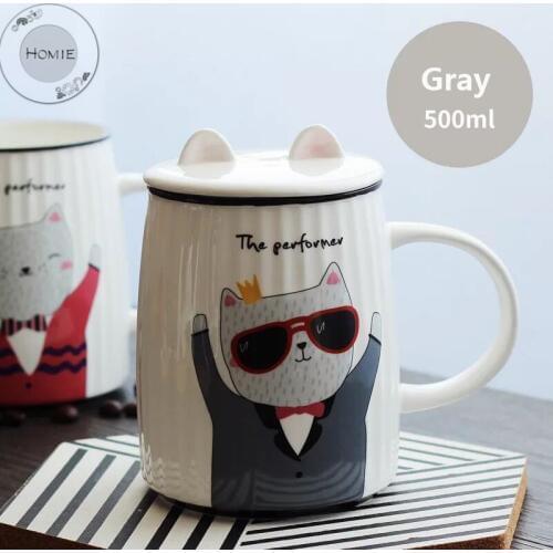 HOMIE lovely Cat animal Cup Coffee Mug Large 500ml With lid Mugs creative Drinkware Tea milk Cup Novelty Newlywed couple