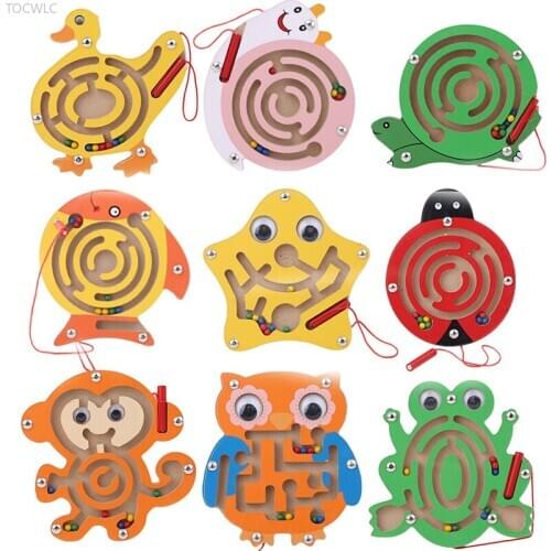 Magnetic Maze Toy Kids Wooden Toys Puzzle Game Kids Early Educational Brain Teaser Wooden Toy Intellectual Jigsaw Board Gifts