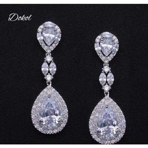 DOKOL Elegant AAA Cubic Zirconia Drop Earrings For Wedding Silver Color Bridesmaids Earring Brides Fashion Women Jewelry DKE0062