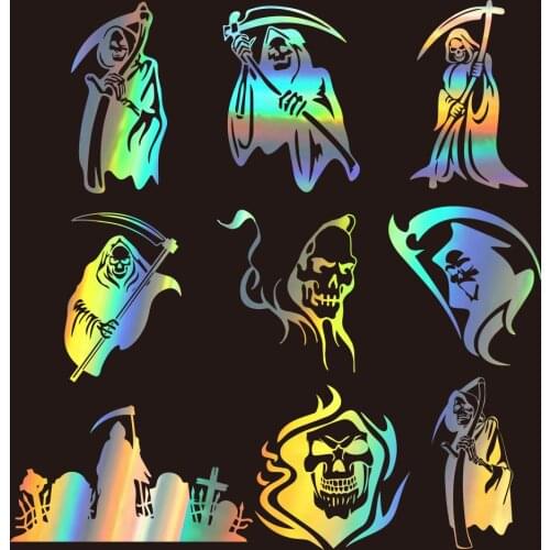 HungMieh Grim Reaper Car Sticker Happy Halloween Decal Funny Motorcycle Vinyl Decoration HorrorWall Sticker Window Home Decor