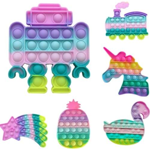 New Glitter Push Bubble Toy Ice Cream Luminous Push Bubble Stress Relief Toys Autism Gradient Color Rainbow Color Fidget Toy