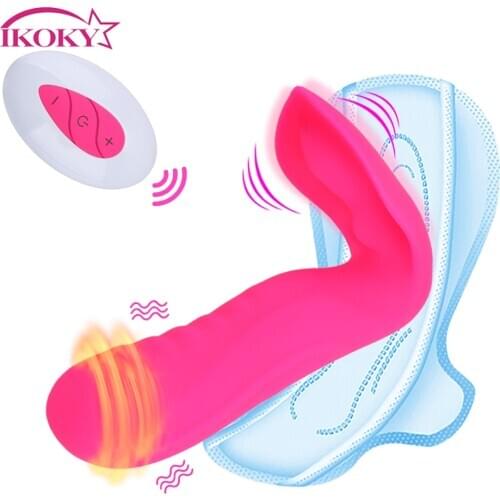 IKOKY Panties Lay On Dildo Vibrator 10 Speed G-spot Massager Heating Clit Stimulator Wearable Vibrator Sex Toys for Women