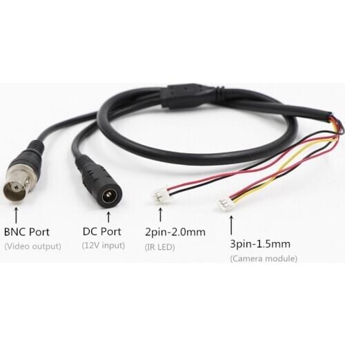 CCTV Camera 5-core Video Cable With DC Input + BNC output For CCTV Camera(3pin 1.5mm + 2pin 2.0mm)