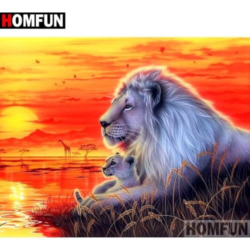 HOMFUN Full Diamond "Animal lion sunset" DIY 5D Diamond Painting Cross Stitch Home Decor Picture Of Rhinestone Handmade A27302