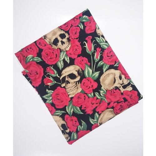 Cool Wide 143cm Red Rose Skull Fabric Spandex Cotton Fabric Stretch Skull Cotton Fabric Sewing Patchwork DIY Women Cheongsam