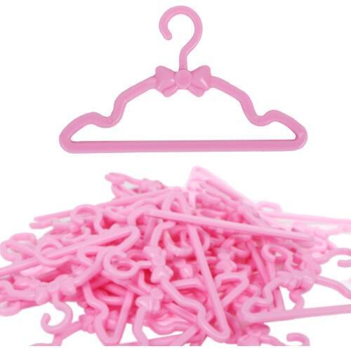 20 Pcs/Lot Mini Pink Bowknot Design Hangers Dress Wardrobe Cute Holder Accessories Clothes for Barbie Doll Dollhouse DIY Toy