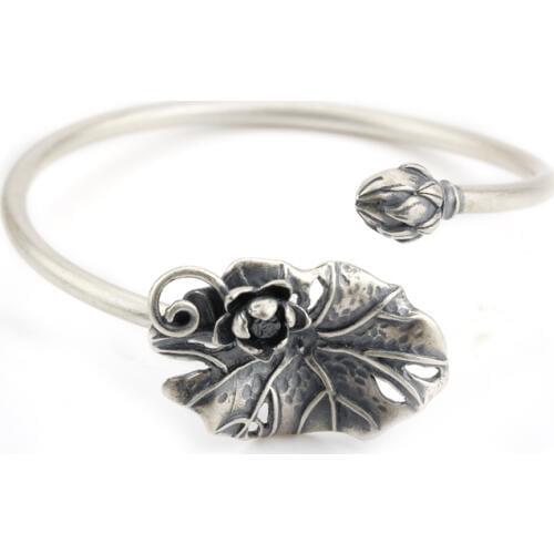 Fashion Alluring 925 Sterling Silver European Style Bangles Silver Lotus with Leaves For Women Fashion Jewelry for Women