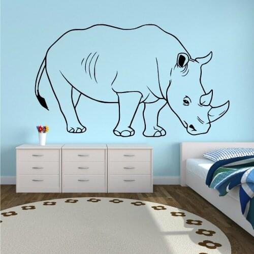 Rhinoceros Wall Stickers Decor Jungle Swamp River Animal Vinyl Wall Decal Animal Design Style Wall Art Mural Decoration AY676