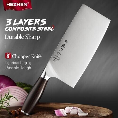HEZHEN 8 Inches Chopper Knife Bone Ebony Handle Chef Kitchen Knives For Meat Cutting Bones Professional Japanese Cook Knife