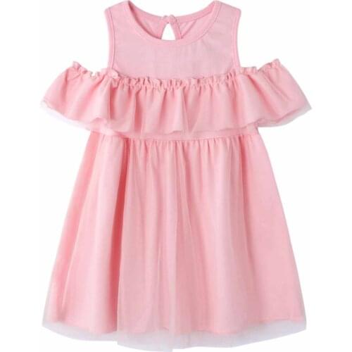Oyolan 2021 Summer Baby Girls Clothes Cotton Kids Girl Dress with Ruffle Child Off Shoulder Mesh Dress Cute Princess Beach Dress
