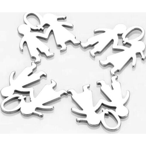 10pcs/lot Stainless Steel Hollow Boy and Girl Charms Pendant Connection for Jewelry Making DIY Bracelet Accessories Findings