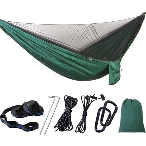 Camping Hammock Portable Folding Outdoor High Strength Parachute Fabric Hanging Hammock with Mosquito Net