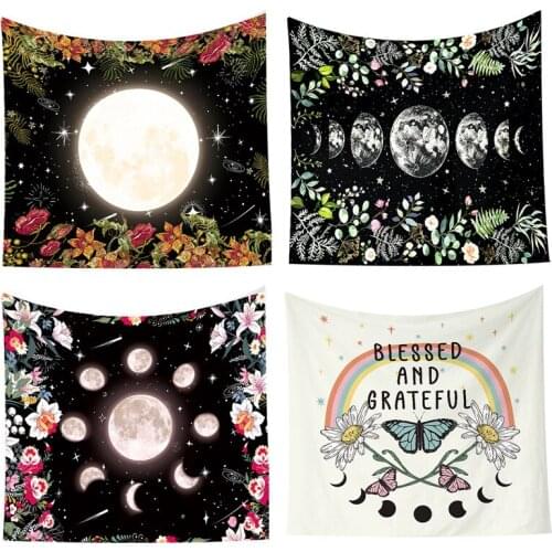 Moonlit Garden Tapestry Luxury Butterfly Moon Phase Flower Wall Hanging for Bedroom Kids Room Living Room Poster Home Decor