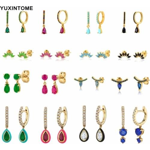 925 Silver Ear Buckle Huggie Hoop Earrings for women Rainbow Black Crystal Zircon Water Drop Hanging Prevent Allergy Earrings