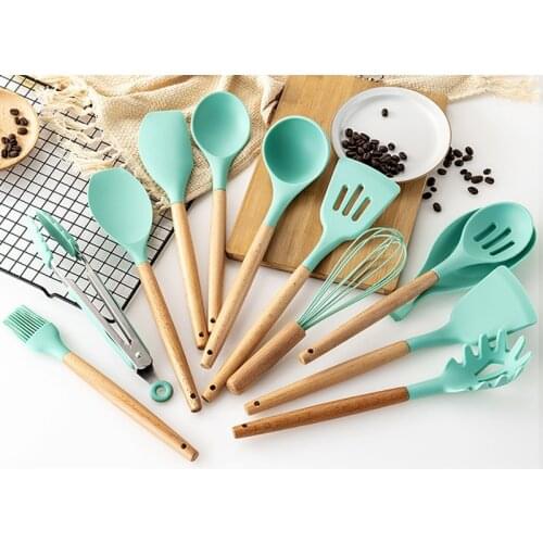 Silicone Kitchen Utensil Non-stick Wood handle Cooking Utensil Cooking Spatula Cooking Utensils Baking Tools Kitchen Utensil