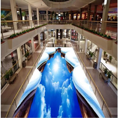 Modern Custom 3D floor mural Snow in the blue sky white clouds non-slip waterproof self-adhesive PVC Wallpaper