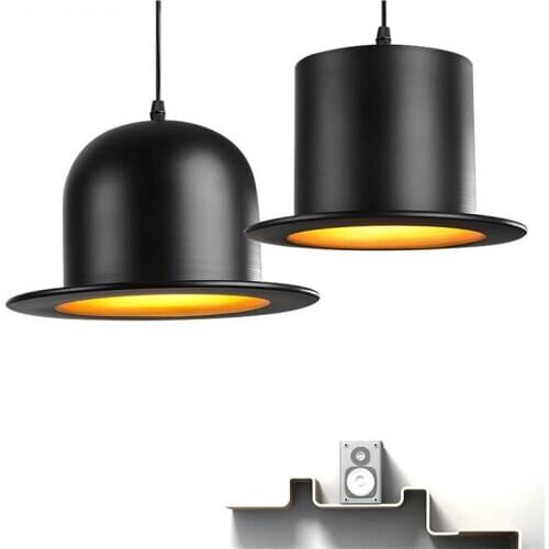 Modern Jazz Top Hat Retro Pendant Lamp Aluminum Pendant Lamp LED E27 Outside Black Inside Golden Bar Counter Bedroom Cafe Lamp