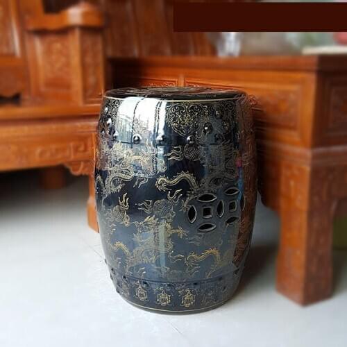 Jingdezhen Chinese-style Ceramics Drum Stool With Golden Dragon Pattern Sitting Bathing Stool Living Room Sofa porcelain stool