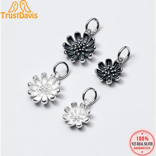 Trustdavis Real 925 Sterling Silver Fashion 2021 Sweet Daisy Flower Pendant Handmade DIY Accessories Jewelry Wholesale DZ266