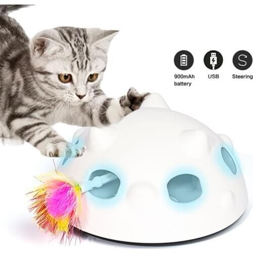 Smart Cat Teaser Stick Feather Toy Automatic Running Spinning LED Cat Interactive Toys Pet Play Training Scratching Device