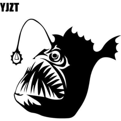 YJZT 12.5cm*11.4cm Cartoon Angler FISH Vinyl Car-styling Car Sticker Decals Black Silver C11-0024