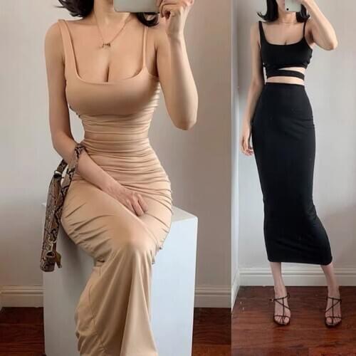 Y2K Fashion Solid Color Hollow Asymmetrical Design Camisole And High Waist Bag Hip Skirt Suit Sexy Goddess Two-piece Suit