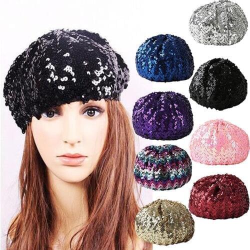 2019 Women Girls French 70s Berets Sequined Hat Costume Party Dance Disco Beret Hats Ladies Caps Lovely Gifts Fashion New Hot