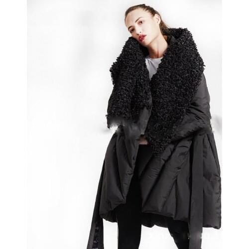 High Quality 2018 Winter Collection Women Hooded Long cloak Down Coat Female Winter Warm Asymmetric Length Thick Down Jacket