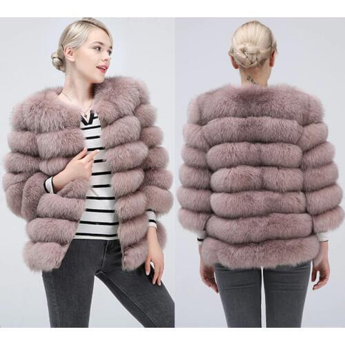 100% true fur coat Womens warm and stylish natural fox fur jacket vest leather coat Natural fur coats Free shipping