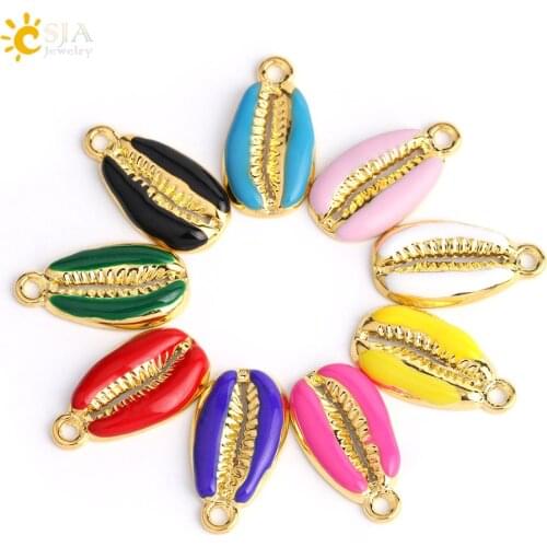 CSJA Gold-color Enamel Cowrie Beads Cowry Shell Bead for Handcraft Needlework Pendants Bracelet Earrings DIY Jewelry Making S426