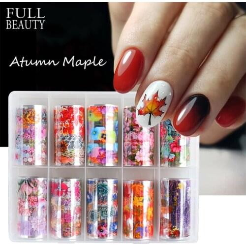 1box Holographic Maple Foil for Nails Autumn Fall Leaves Lavender Nail Art Transfer Sticker DIY Charms Manicure Foil Kit CHF2178