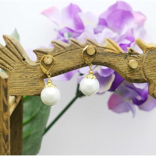 14mm Popular white Shell pearl beads Faceted Earrings Earbob Eardrop gifts for women girls ladies jewelry making design