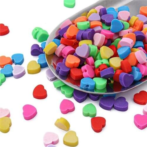 30pcs Colorful 10mm Love Heart Shaped Soft Pottery Polymer Clay Beads For DIY Handmade Bracelet Necklace Jewelry Accessories