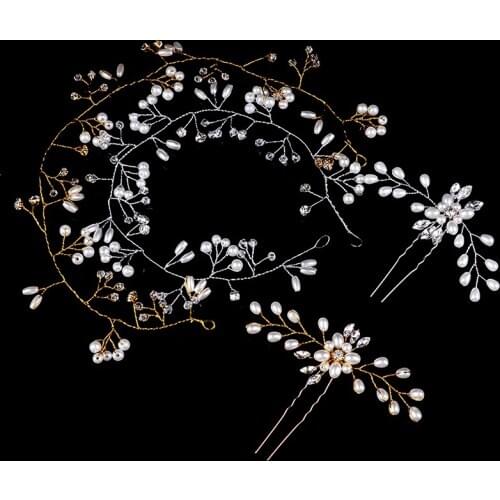 35cm Wedding Hair Accessories Crystal Pearl Hair Belt Wedding Bridal Hair Ornaments Hair Jewelry bride Headdress Headbands