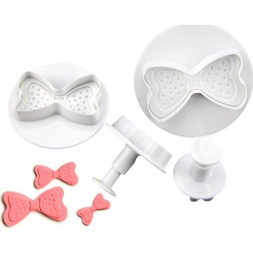 4PCS/SET Plastic Fondant Bowknot Plunger Cutter Cookie Stamp Mold Cookie Cutter Bow-Tie Biscuit Mold DIY Baking Tools For Cakes