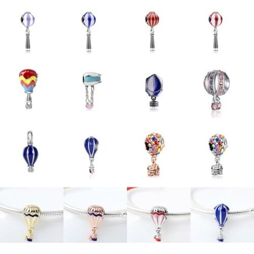 5PCS New Original Silver Color Colorful Enamdel Crystal Hot Air Balloon Beads Charms fit European Bracelet Bangles DIY Jewelry