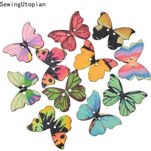 50PCS 2 Hole Mixed Many Style Optional Butterfly Wood Buttons Decor Clothing Home Sewing Scrapbooking Card Making DIY