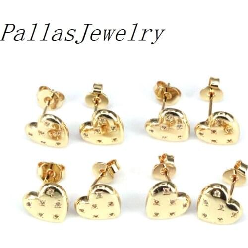 8Pairs, CZ heart shape Stud earring for women Gold Color women Wedding party trendy jewelry